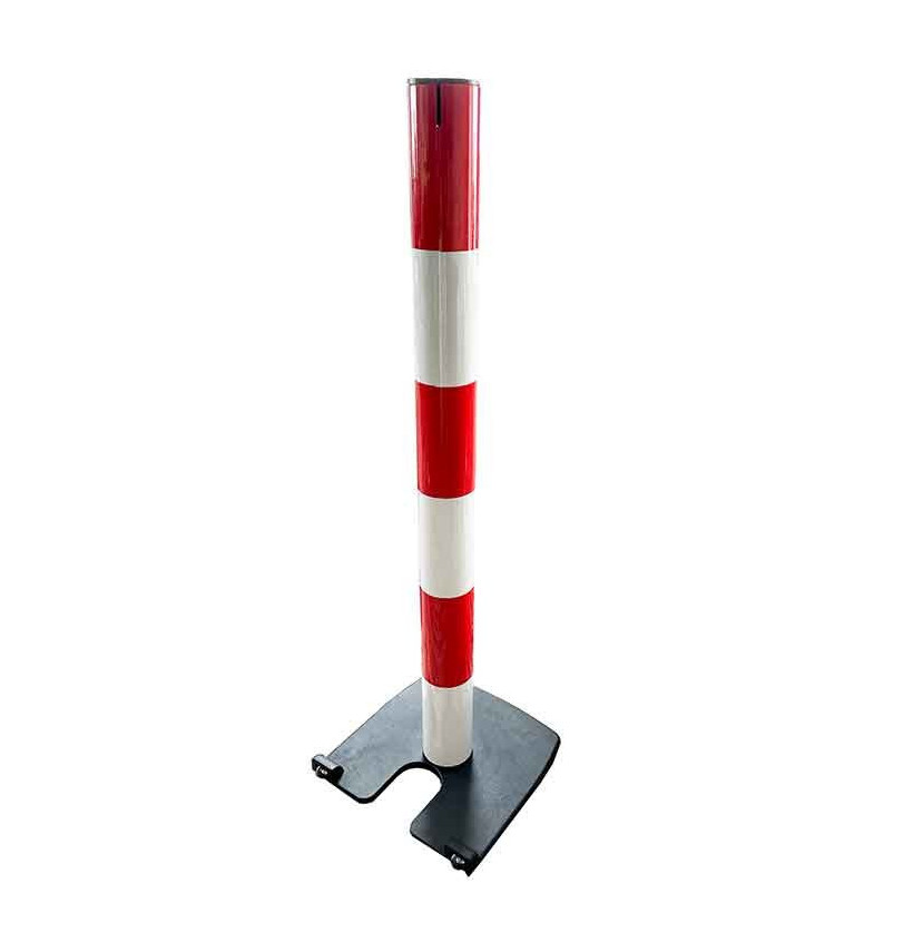 Poteau de balisage acier sur roulettes | Base fonte – IDEQUIP Poteau de balisage acier sur roulettes | Base fonte – IDEQUIP