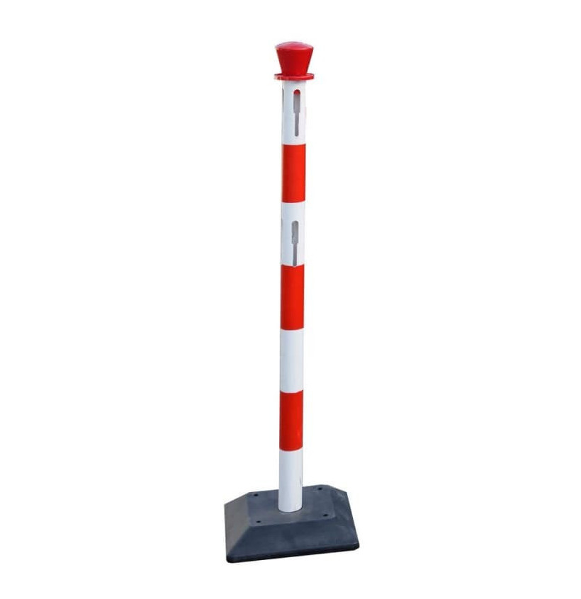 Poteau PVC rouge/blanc base lestée et encoches – IDEQUIP Poteau PVC rouge/blanc base lestée et encoches – IDEQUIP