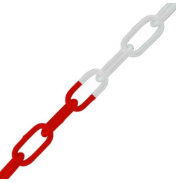 Chaîne de signalisation acier rouge/blanc – Ø 6 mm maillons longs – 15 m
