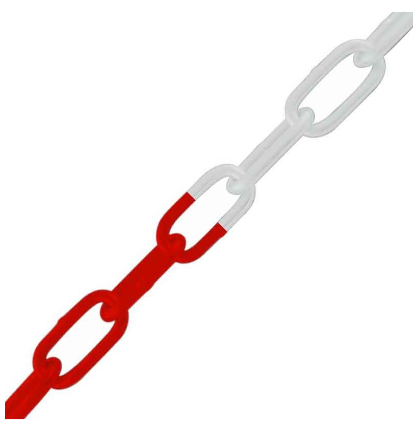 Chaîne de signalisation acier rouge/blanc – Ø 6 mm maillons longs – 15 m Chaîne de signalisation acier rouge/blanc – Ø 6 mm maillons longs – 15 m