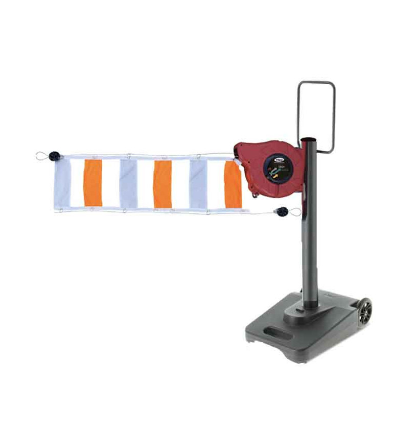 SafeRoll Mobile Fabric Barrier 5 to 15 m – Red/White or Black/Yellow | Wheeled Trolley Base