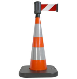 Kit Enrouleur de sangle avec cône orange et base chantier