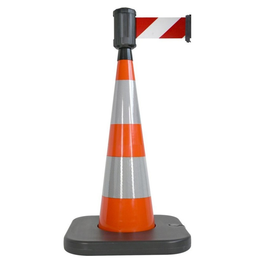 Kit Enrouleur de sangle avec cône orange et base chantier Kit Enrouleur de sangle avec cône orange et base chantier