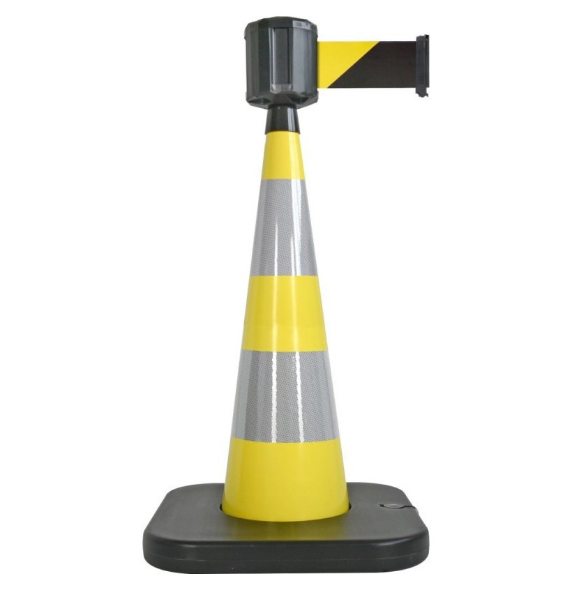 Kit Enrouleur de sangle avec cône jaune et base chantier Kit Enrouleur de sangle avec cône jaune et base chantier