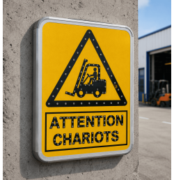 Panneau solaire LED attention chariots élévateurs 700 x 550 mm – Autonome | Film Classe 2 | Visibilité 250 m