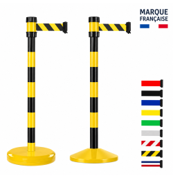 Viso Black and Yellow Guidance Post with Braked Belt – 3 m or 5 m | Freestanding Weighted Base