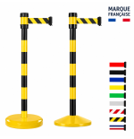Poteau de guidage Viso noir et jaune sangle freinée – 3 m ou 5 m | Stabilité sans fixation au sol