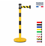 Viso Black and Yellow Guidance Post with Braked Belt – 3 m or 5 m | Freestanding Weighted Base