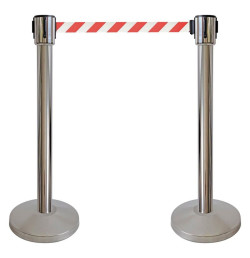 Kit 2 poteaux à sangle 10 m Ø76 mm – Noir ou inox | Guidage public et régulation de trafic intérieur