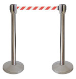 Kit 2 poteaux à sangle 10 m Ø76 mm – Noir ou inox | Guidage public et régulation de trafic intérieur