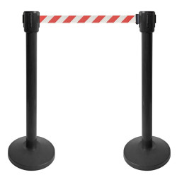 Kit 2 poteaux à sangle 10 m Ø76 mm – Noir ou inox | Guidage public et régulation de trafic intérieur