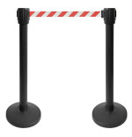 Kit 2 poteaux à sangle 10 m Ø76 mm – Noir ou inox | Guidage public et régulation de trafic intérieur