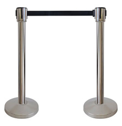 Kit 2 poteaux à sangle 10 m Ø76 mm – Noir ou inox | Guidage public et régulation de trafic intérieur