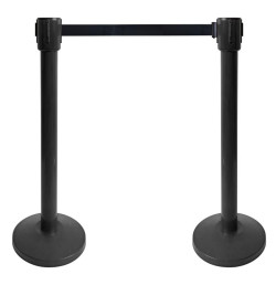 Kit 2 poteaux à sangle 10 m Ø76 mm – Noir ou inox | Guidage public et régulation de trafic intérieur