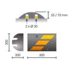 Embout pour ralentisseur 55/75 mm – Caoutchouc vulcanisé, réflecteurs, passe-câbles, 40 tonnes