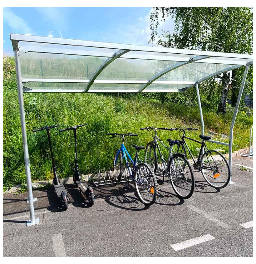 Abri à vélo acier galvanisé Toit polycarbonate 3,5 m | IDEQUIP