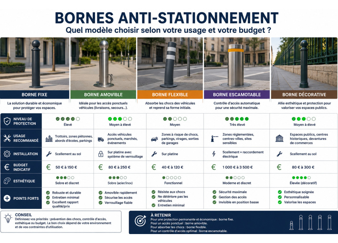 Bornes anti-stationnement : quel modèle choisir selon votre usage et votre budget ?