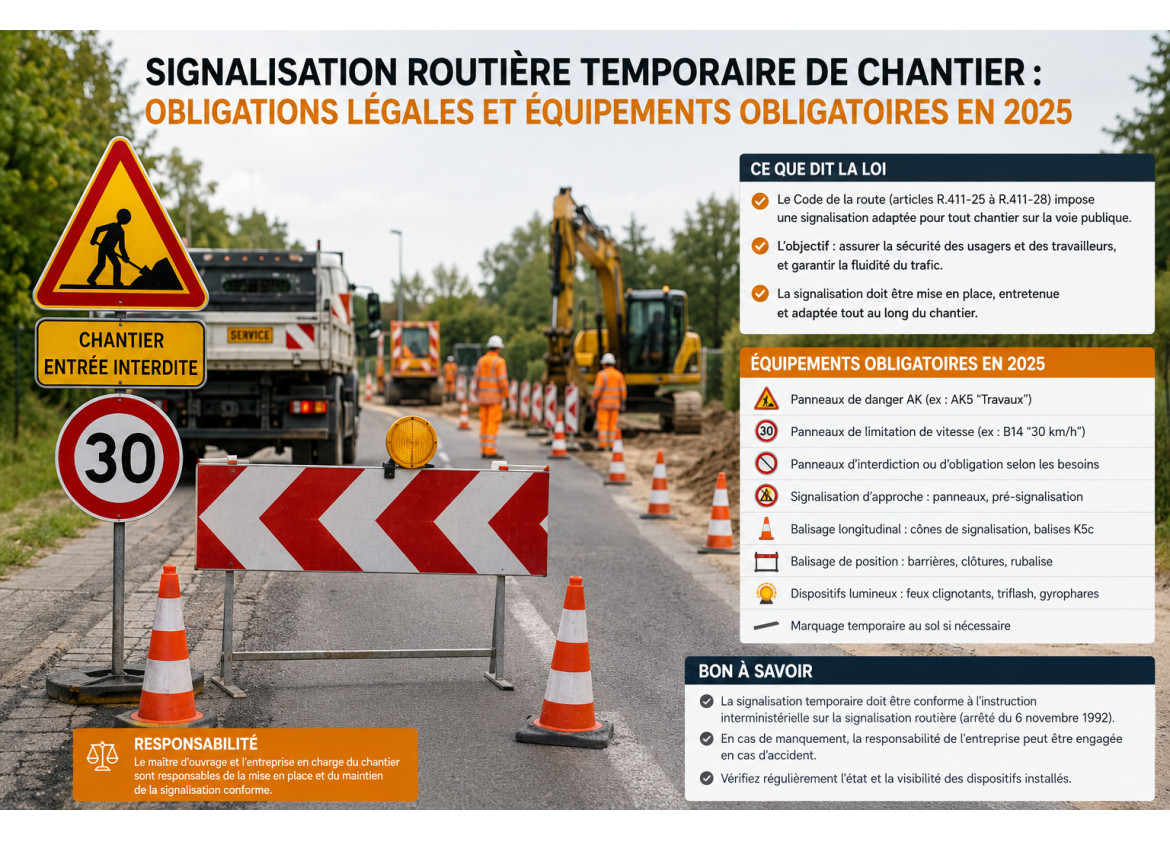 Signalisation routière temporaire de chantier : obligations légales et équipements obligatoires en 2025