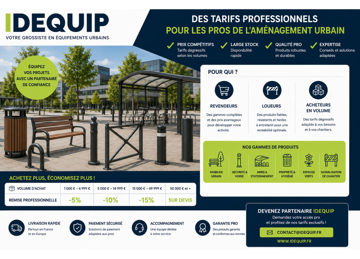 IDEQUIP, votre grossiste en équipements urbains